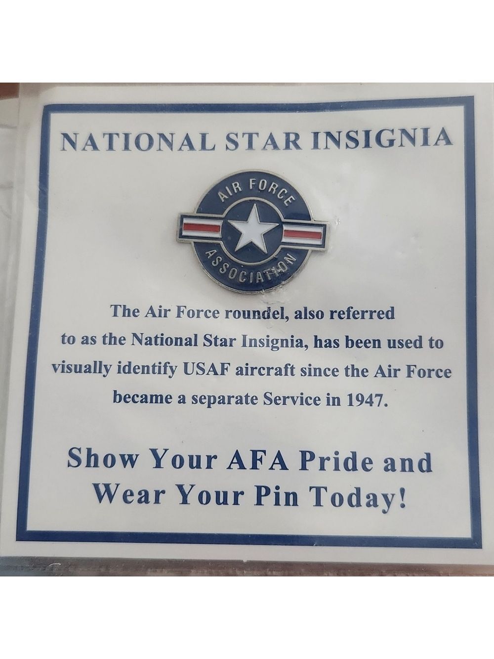 NWT Air Force Association AFA Enamel Lapel Pin National Star Insignia Carded